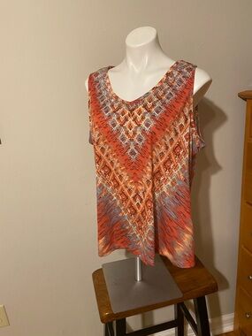 Gloria Vanderbilt Orange Multi-Color Printed Tank